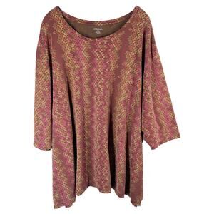 Liz Me Plus Size 5X Top 34W 36W Blouse Brown‎ Pink Scoop Neck Stretch Knit 193